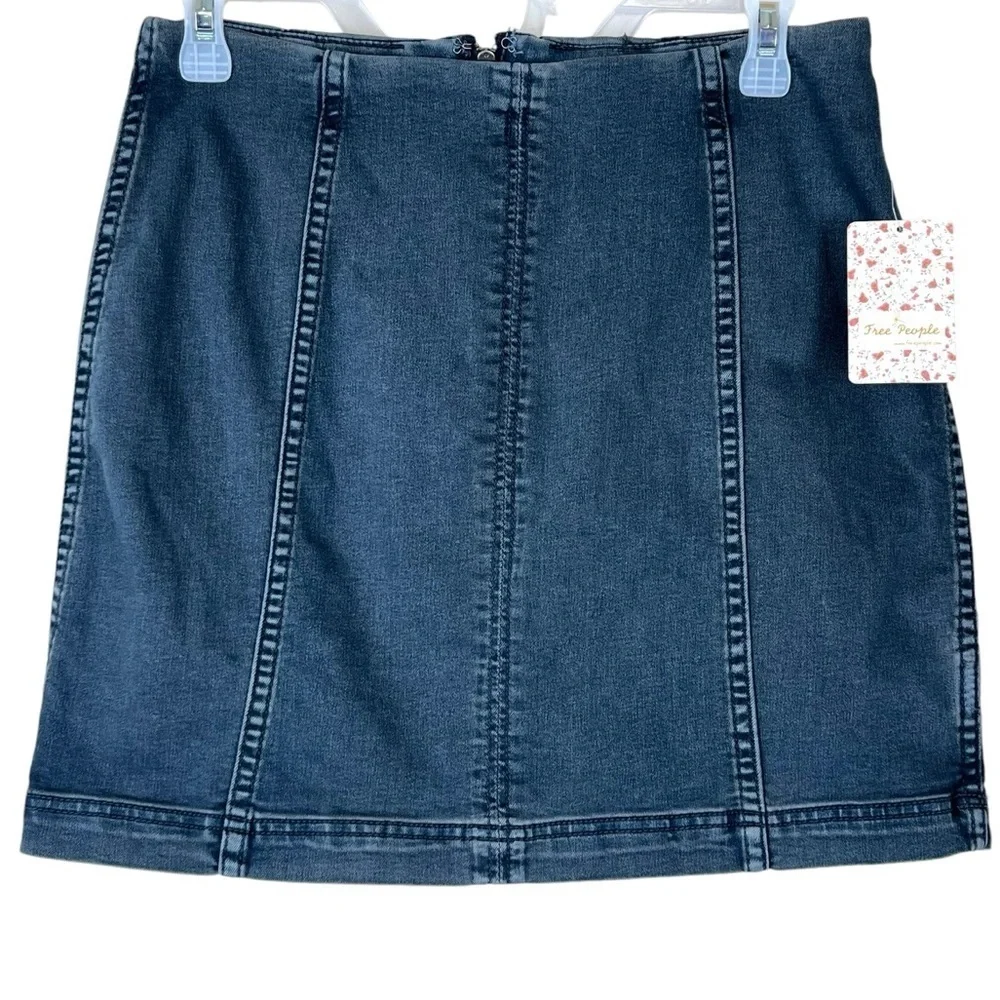 Free People Westminster Blue Denim Mini Skirt Stretch Zip Back Size 10 NWT